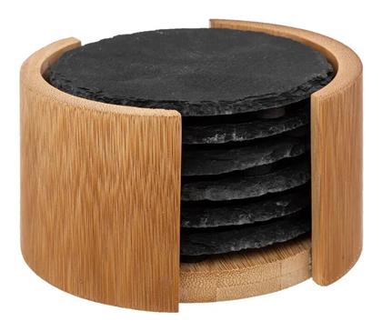 Secret de Gourmet Στρογγυλό Σουβέρ Πέτρινο με Βάση Μαύρο 11.5cm 6τμχ