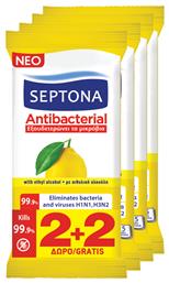 Septona Antibacterial Αντισηπτικά Μαντηλάκια Χεριών 4x15τμχ Λεμόνι από το ΑΒ Βασιλόπουλος