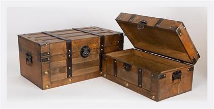 Σετ Διακοσμητικά Μπαούλα Ξύλινα Καφέ 2τμχ 45x25x20εκ.