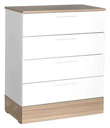 Συρταριέρα Κρεβατοκάμαρας Ξύλινη Base με 4 συρτάρια Oak - Λευκό 72x40x88εκ.