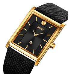 Skmei 9256 Ρολόι Μπαταρίας με Δερμάτινο Λουράκι Black/Gold από το EasyU