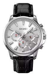 Skmei Ρολόι Μπαταρίας με Δερμάτινο Λουράκι Silver-White/Leather Black