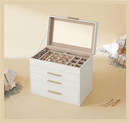 Songmics Μπιζουτιέρα Κουτί Ξύλινη με Συρτάρι 25.1x15.3x21.5cm