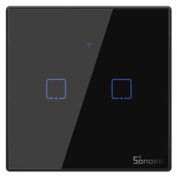 Sonoff Χωνευτός Διακόπτης Τοίχου Αφής Wi-Fi Φωτισμού Διπλός με Πλαίσιο Μαύρος