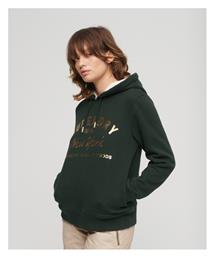 Superdry Ovin Luxe Metallic Logo Γυναικείο Φούτερ με Κουκούλα Dark Green