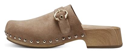 Tamaris Δερμάτινα Mules με Χοντρό Χαμηλό Τακούνι Camel Suede