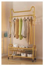 Τροχήλατη Κρεμάστρα Δαπέδου από Μέταλλο Χρυσή 100x40x170cm