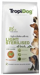 TropiDog Adult Light 15kg Ξηρά Τροφή για Ενήλικους Σκύλους Διαίτης με Κοτόπουλο / Ρύζι από το Plus4u