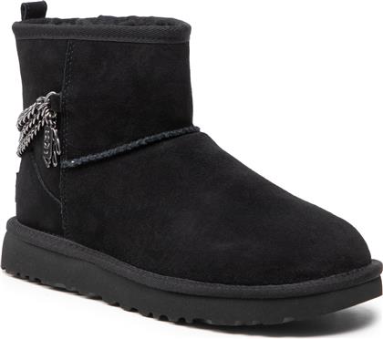 Ugg Australia Classic Mini Chains Suede Γυναικεία Μποτάκια με Γούνα Μαύρα από το New Cult