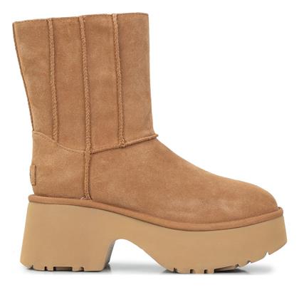 Ugg Australia Δερμάτινες Γυναικείες Μπότες με Μεσαίο Τακούνι & Γούνα Ταμπά