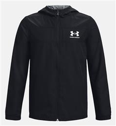 Under Armour Παιδικό Casual Μπουφάν Κοντό Αντιανεμικό με Κουκούλα Μαύρο