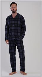 Vienetta Secret Χειμερινή Καρό Ανδρική Μπλούζα Πιτζάμας Μπλε Μαρίν